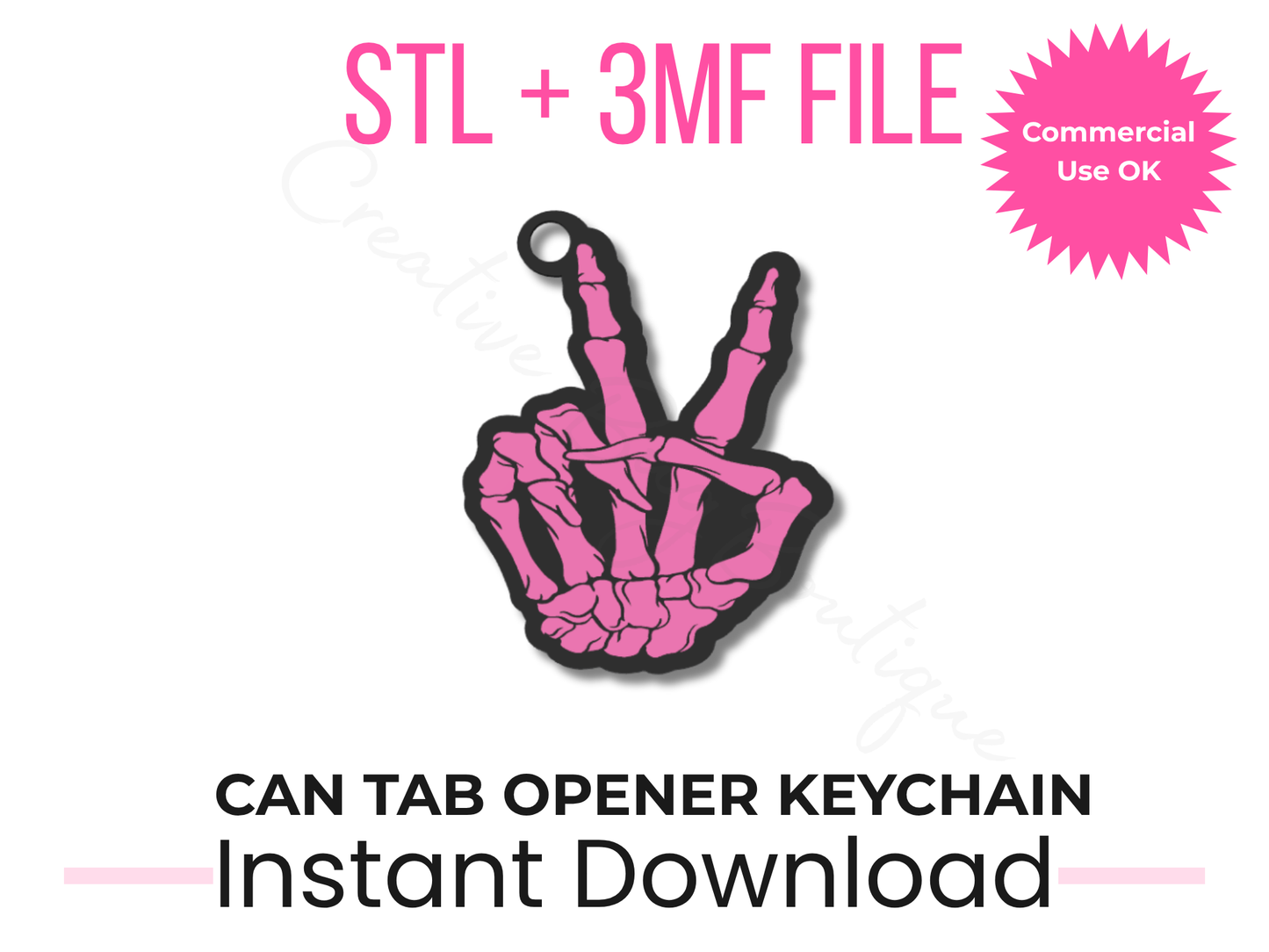 Skeleton Hand Can Opener Keychain | Peace Sign 3D Print File (STL, 3MF)