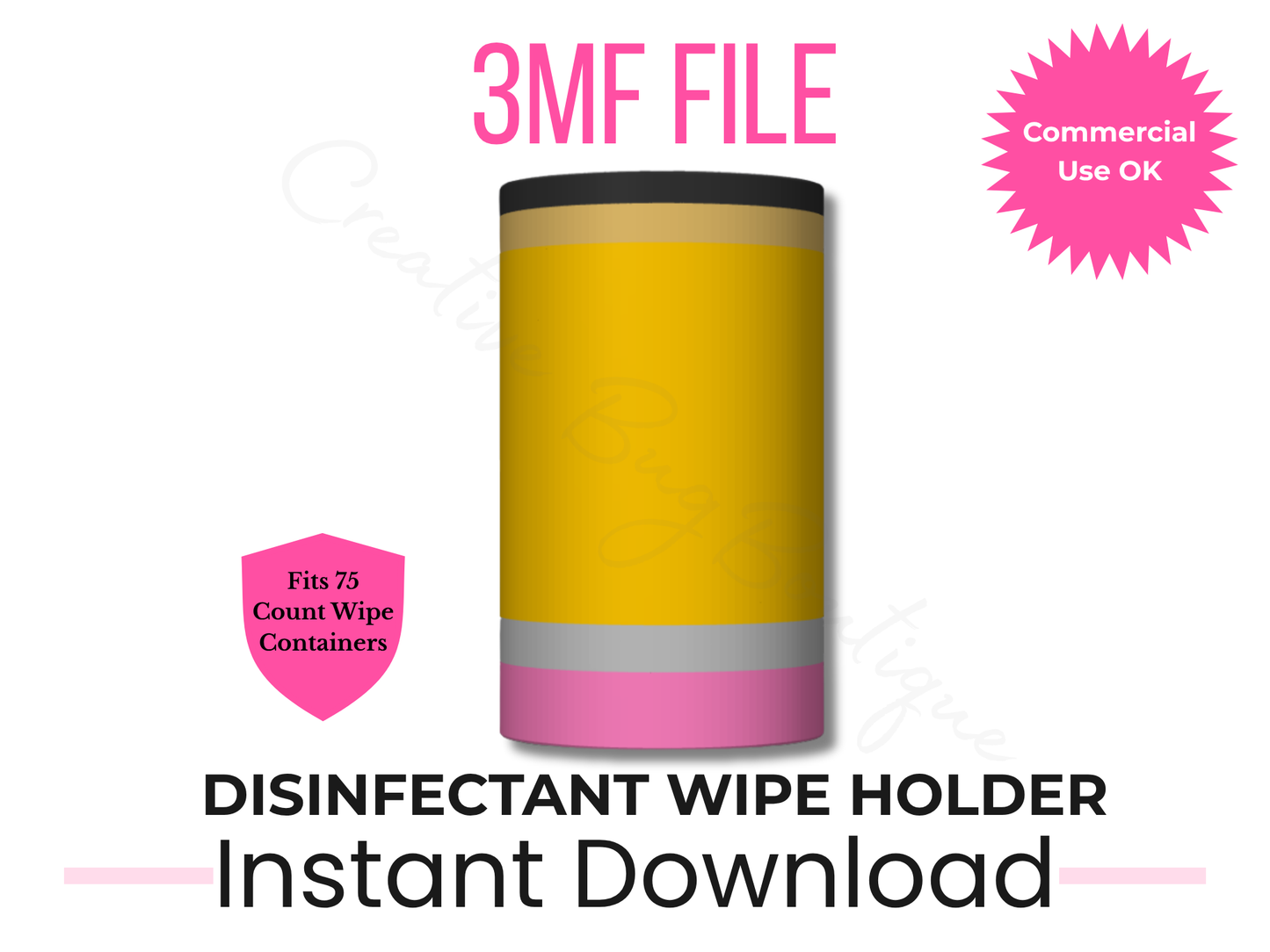 Pencil Disinfectant Wipe Holder 3MF File, Teacher Classroom Decor, 3D Print File