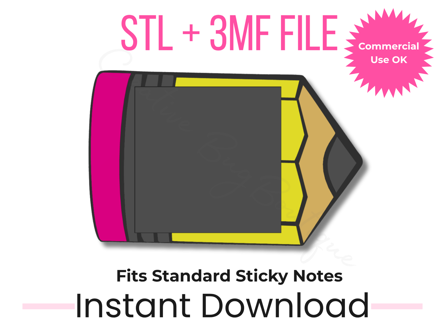 Pencil Sticky Note Holder STL + 3MF | 3x3 Notes | Teacher Desk Accessory 3D Print File | Back to School Gift | Make & Sell