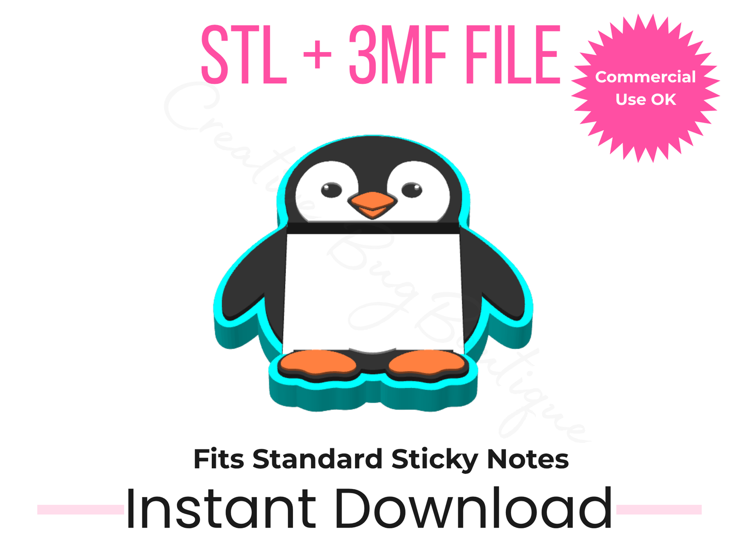 Penguin Sticky Note Holder 3D Print File | Desk Organizer (Digital Download)
