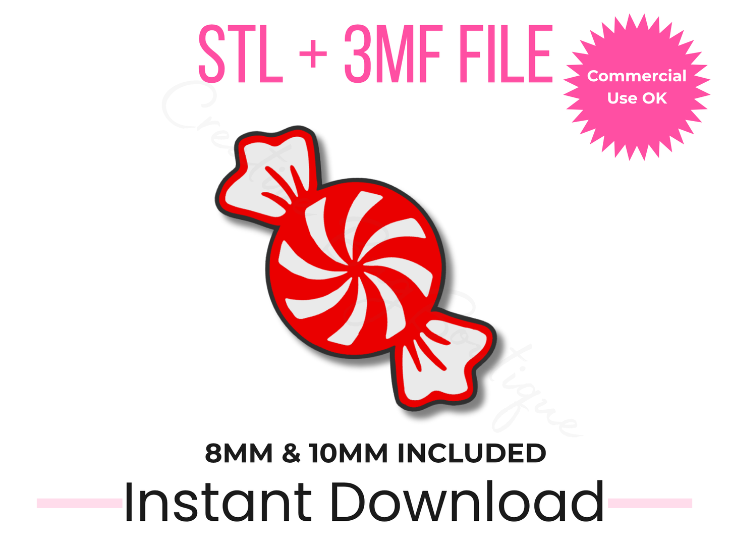 Peppermint Candy Straw Topper 3D Print File | 8mm & 10mm Stanley Accessory (Digital Download)