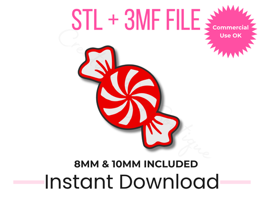 Peppermint Candy Straw Topper STL + 3MF | 8mm & 10mm | Stanley Topper | Christmas 3D Print File | Holiday Cup Accessory