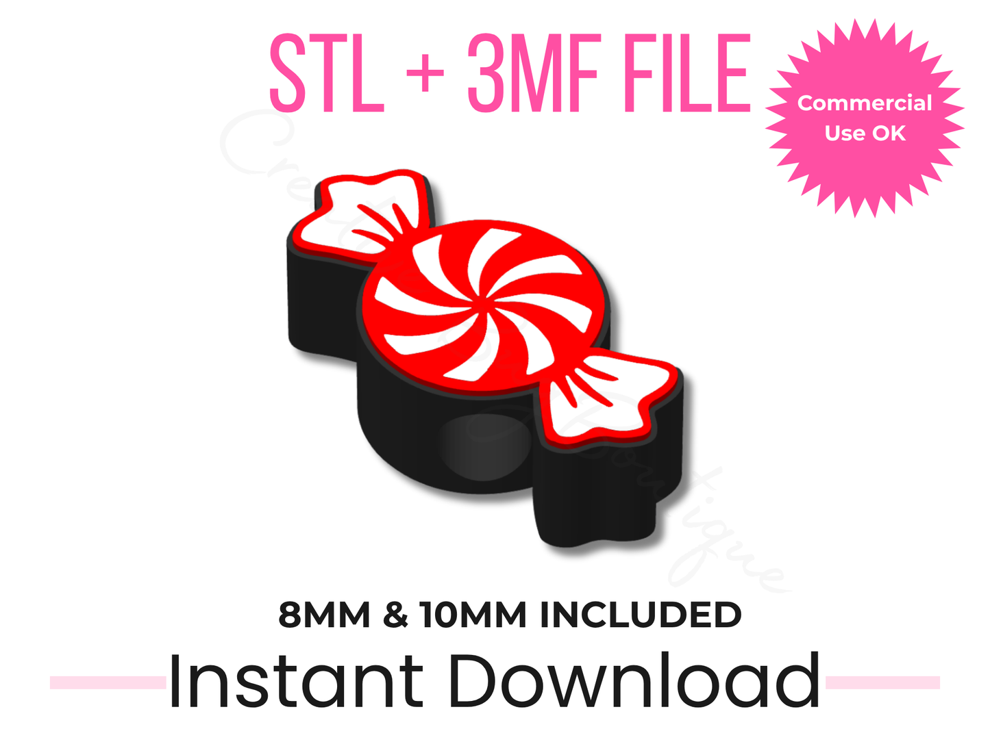 Peppermint Candy Straw Topper 3D Print File | 8mm & 10mm Stanley Accessory (Digital Download)
