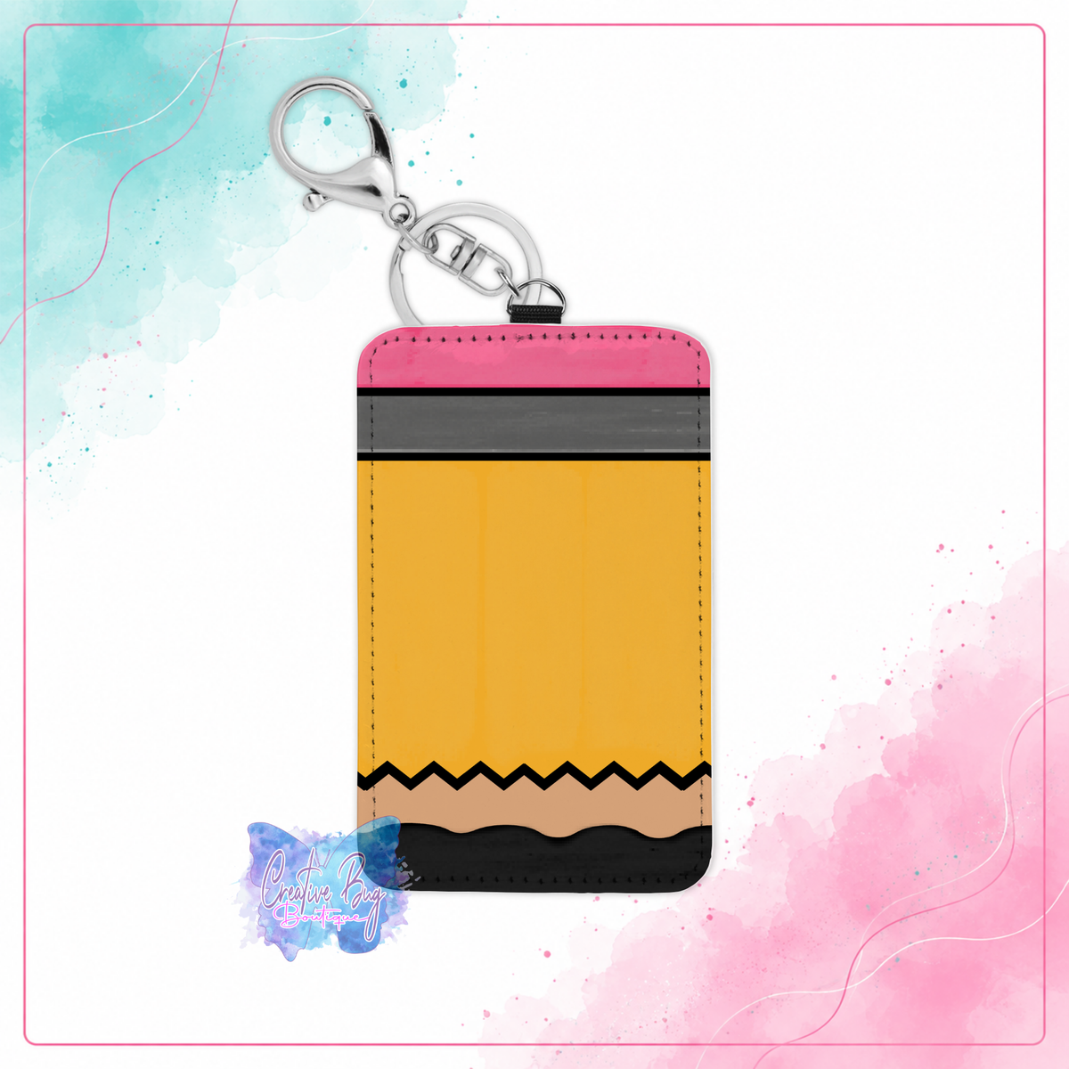 Perfect Pencil keychain credit card holder with colorful oversized pencil design