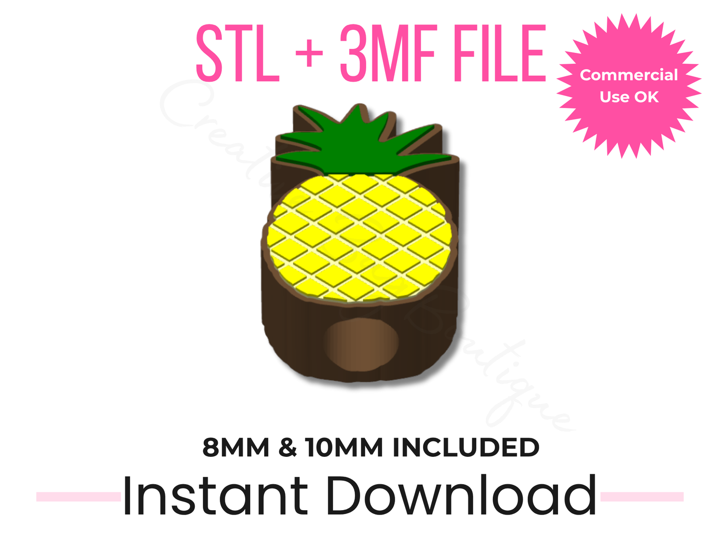 Pineapple Straw Topper File | Tropical Summer Fruit Buddy (STL, 3MF Download)