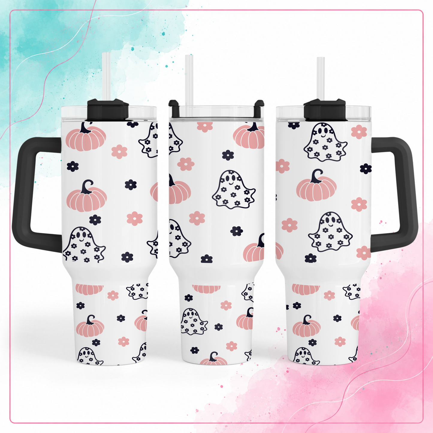 Pink Pumpkin Ghost Tumbler