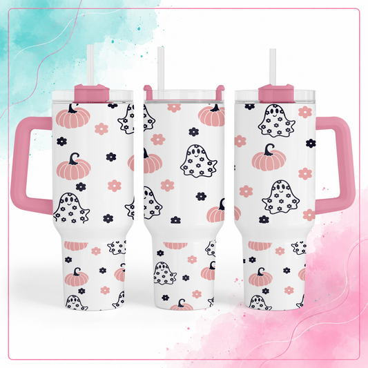 Pink Pumpkin Ghost Tumbler
