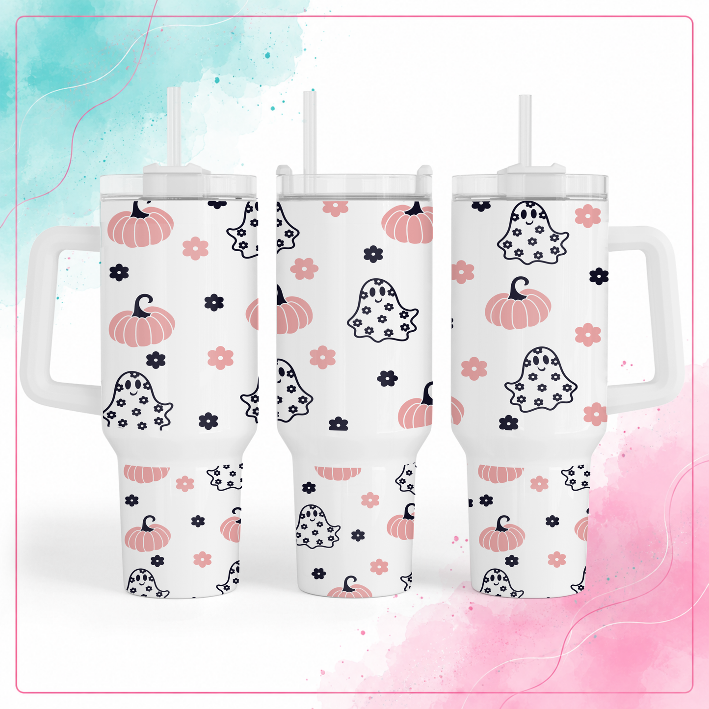 Pink Pumpkin Ghost Tumbler