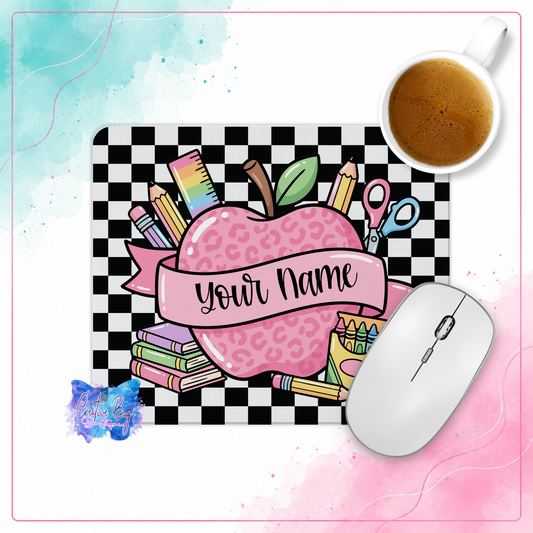 Personalized Teacher Mouse Pad, Pink Apple Leopard Print Desk Decor, Classroom Accessory