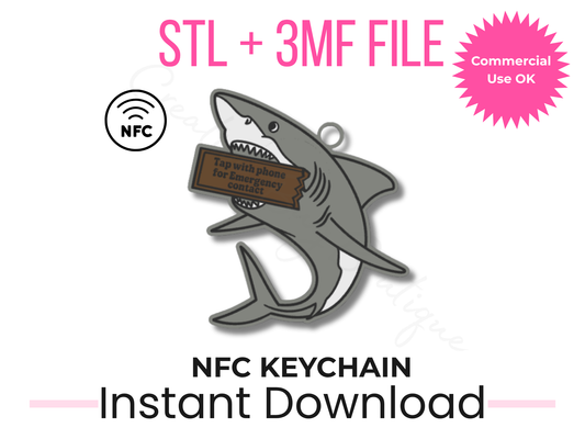 Shark NFC Keychain 3D Print File | Emergency Contact Tag (STL + 3MF)