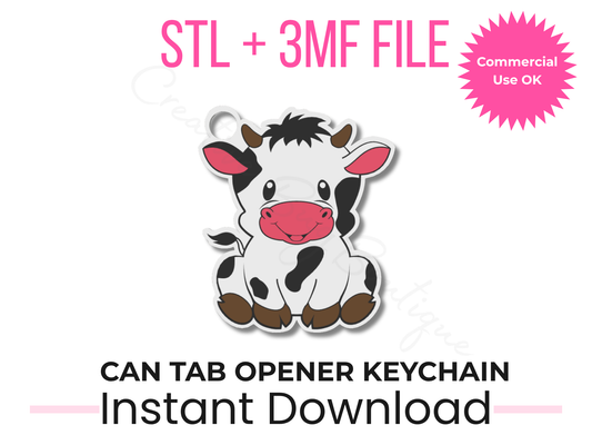 Sitting Cow Can Tab Opener Keychain STL File | Farm Animal 3D Print (Digital Download)