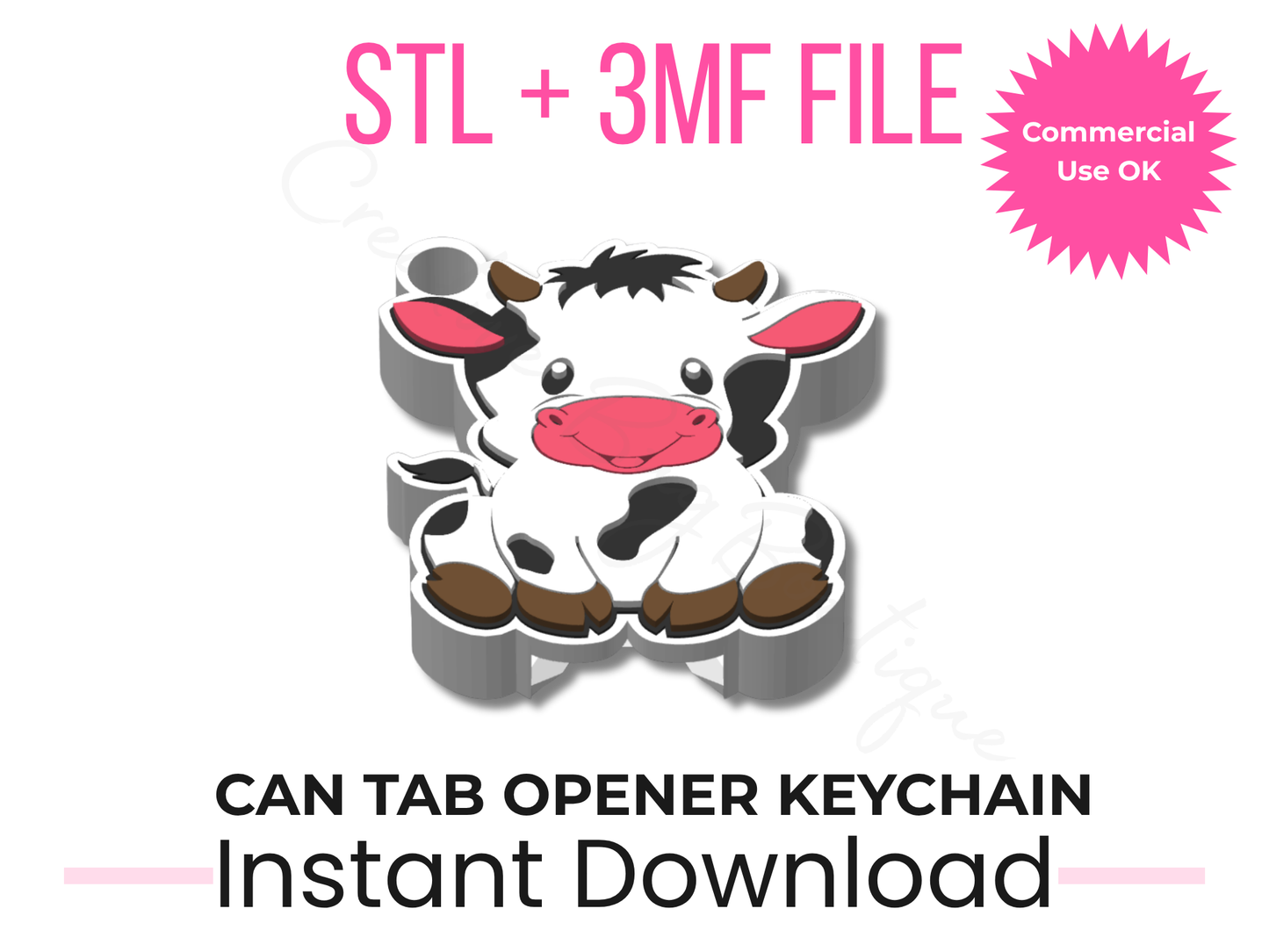 Sitting Cow Can Tab Opener Keychain STL File | Farm Animal 3D Print (Digital Download)