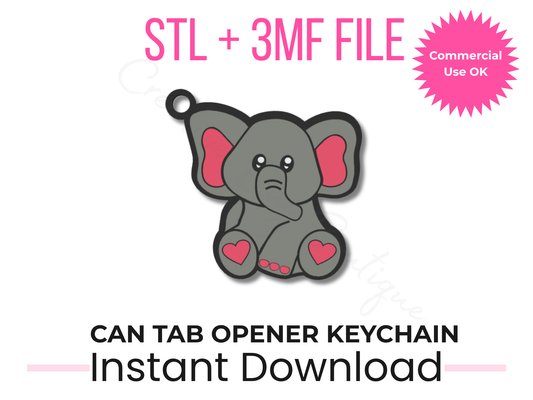 Elephant Can Tab Opener Keychain STL File | 3D Print Design (Digital Download)
