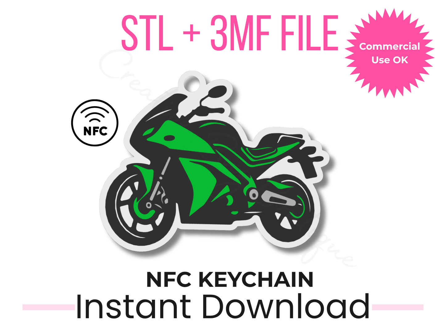 Sports Bike NFC Keychain STL File | Motorcycle Smart Tap Keychain (Digital Download)