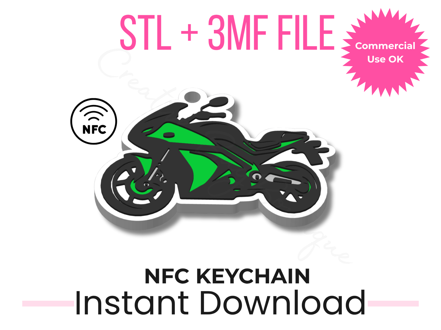 Sports Bike NFC Keychain STL File | Motorcycle Smart Tap Keychain (Digital Download)