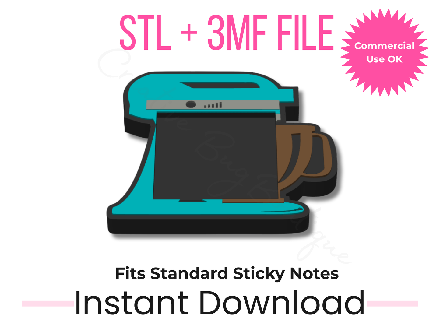 Stand Mixer Sticky Note Holder 3D Print File | Kitchen Desk Accessory (Digital Download)
