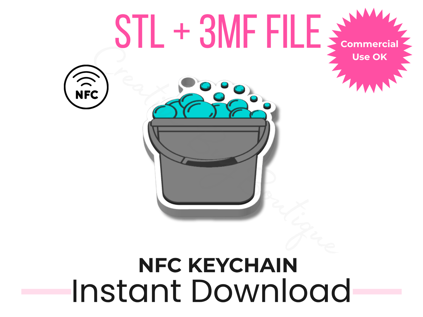 Suds Bucket NFC Keychain STL 3MF File | Tap to Pay Car Detailer (Digital Download)