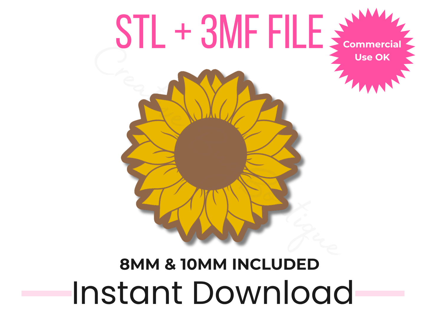 Sunflower Straw Topper 3D Print File | 8mm, 10mm Stanley Tumbler Accessory (Digital Download)