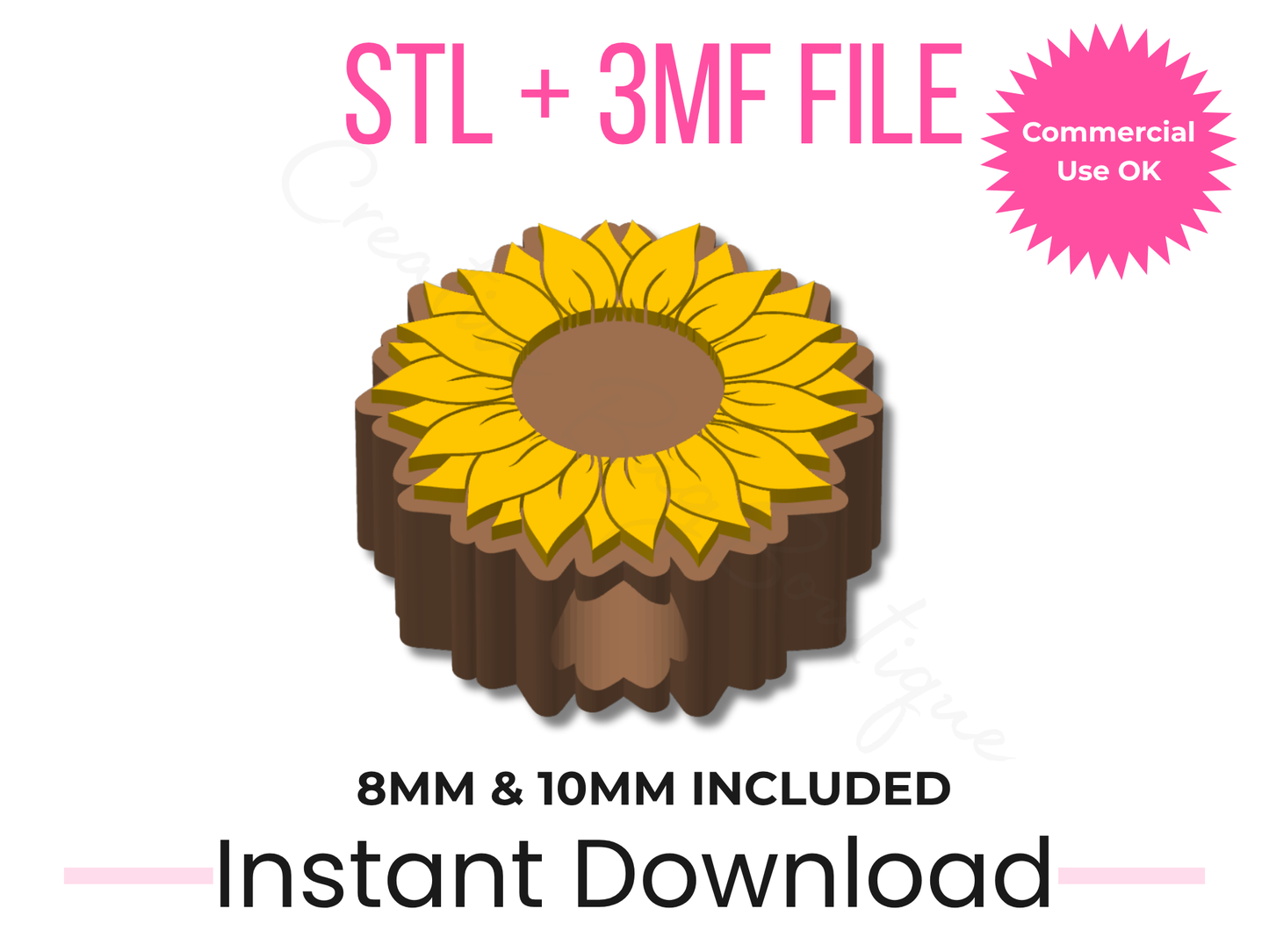 Sunflower Straw Topper 3D Print File | 8mm, 10mm Stanley Tumbler Accessory (Digital Download)