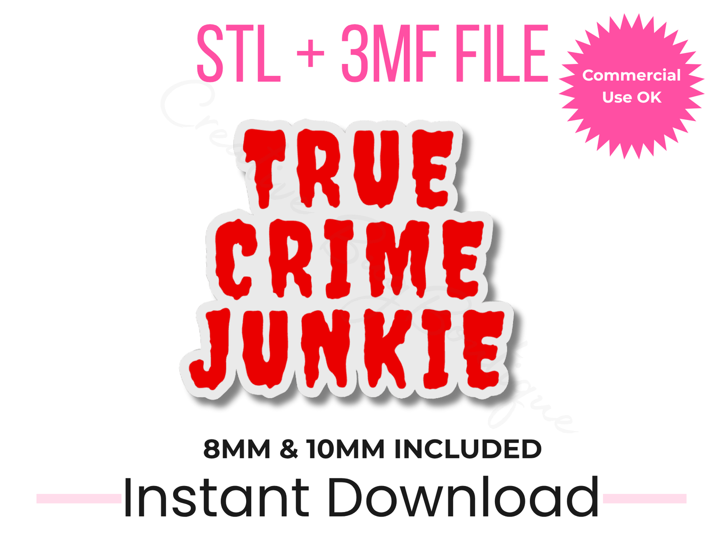 True Crime Junkie Straw Topper 3D Print File | Horror, Stanley Compatible (Digital Download)