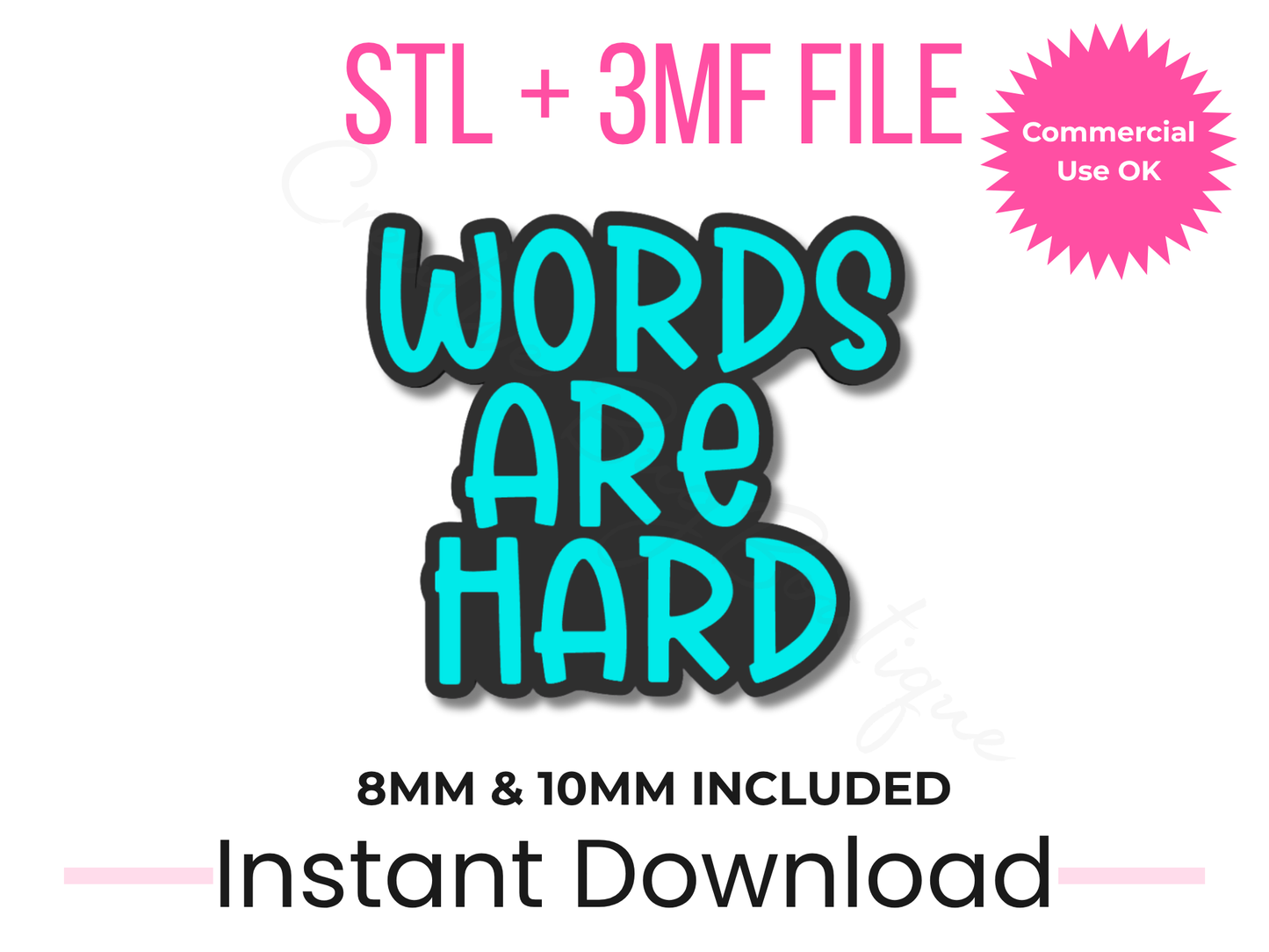 Words Are Hard Straw Topper (STL + 3MF File) | 8mm, 10mm Stanley Topper (Digital Download)
