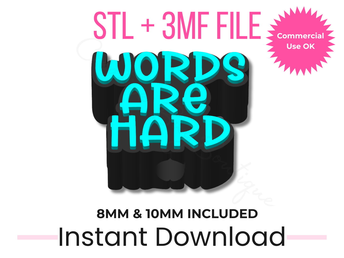 Words Are Hard Straw Topper (STL + 3MF File) | 8mm, 10mm Stanley Topper (Digital Download)