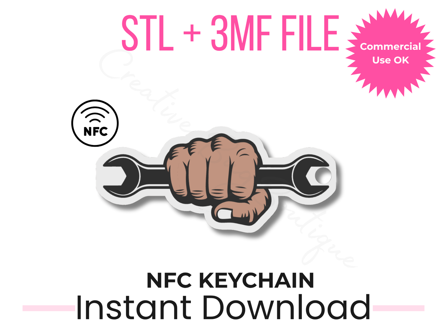 Wrench NFC Keychain 3D Print File | Mechanic Smart Tool (STL + 3MF Download)
