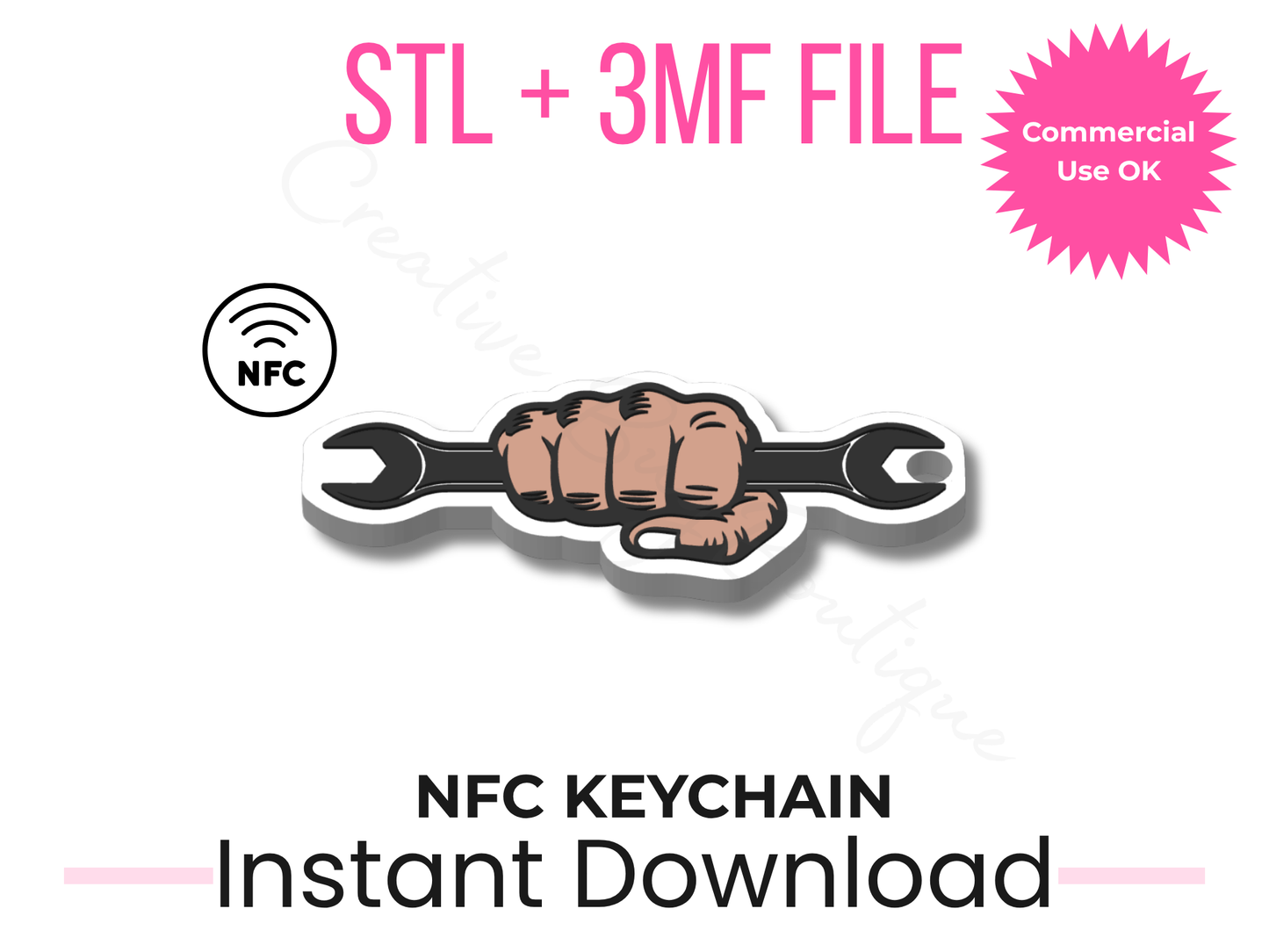 Wrench NFC Keychain 3D Print File | Mechanic Smart Tool (STL + 3MF Download)