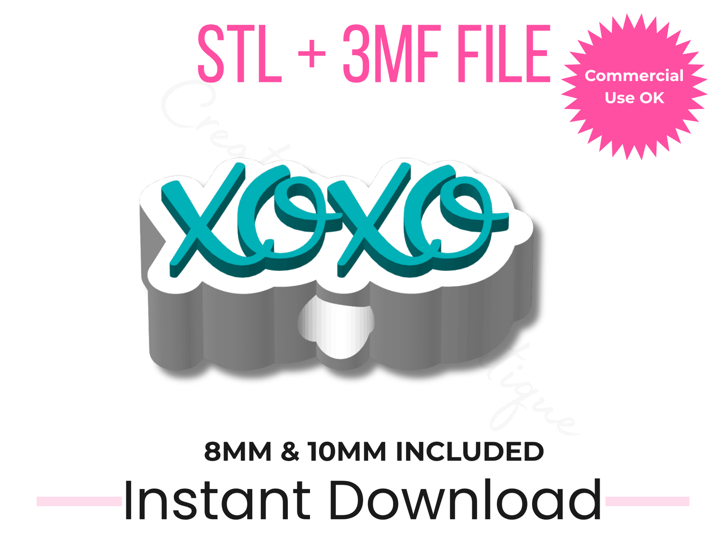 XOXO Straw Topper 3D Print File | 8mm & 10mm Stanley Compatible (Digital Download)