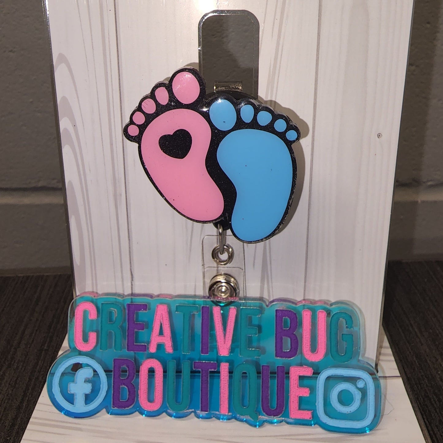 Pink and Blue Baby Feet Badge Reel